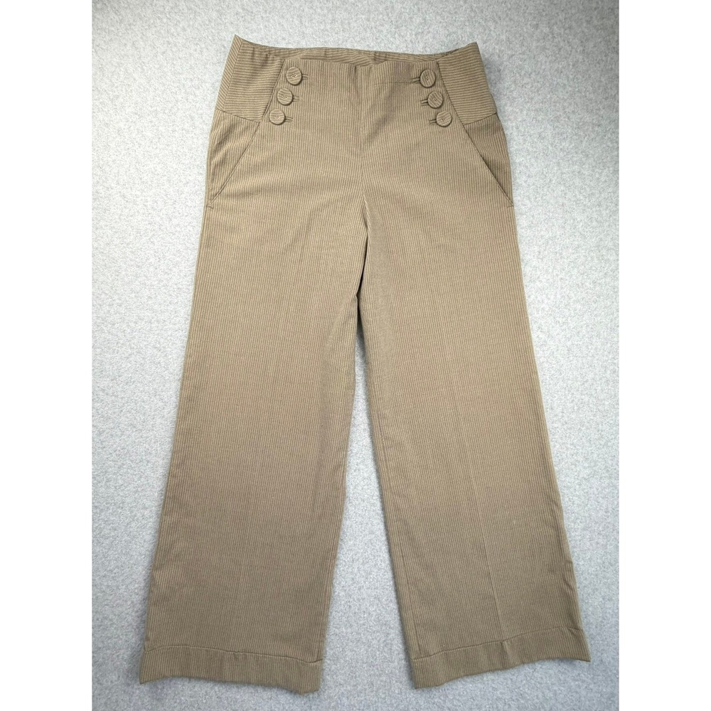 Larry Levine Stretch Womens Khaki Tan Pinstripe Wide Leg Sailor Pants Size 6